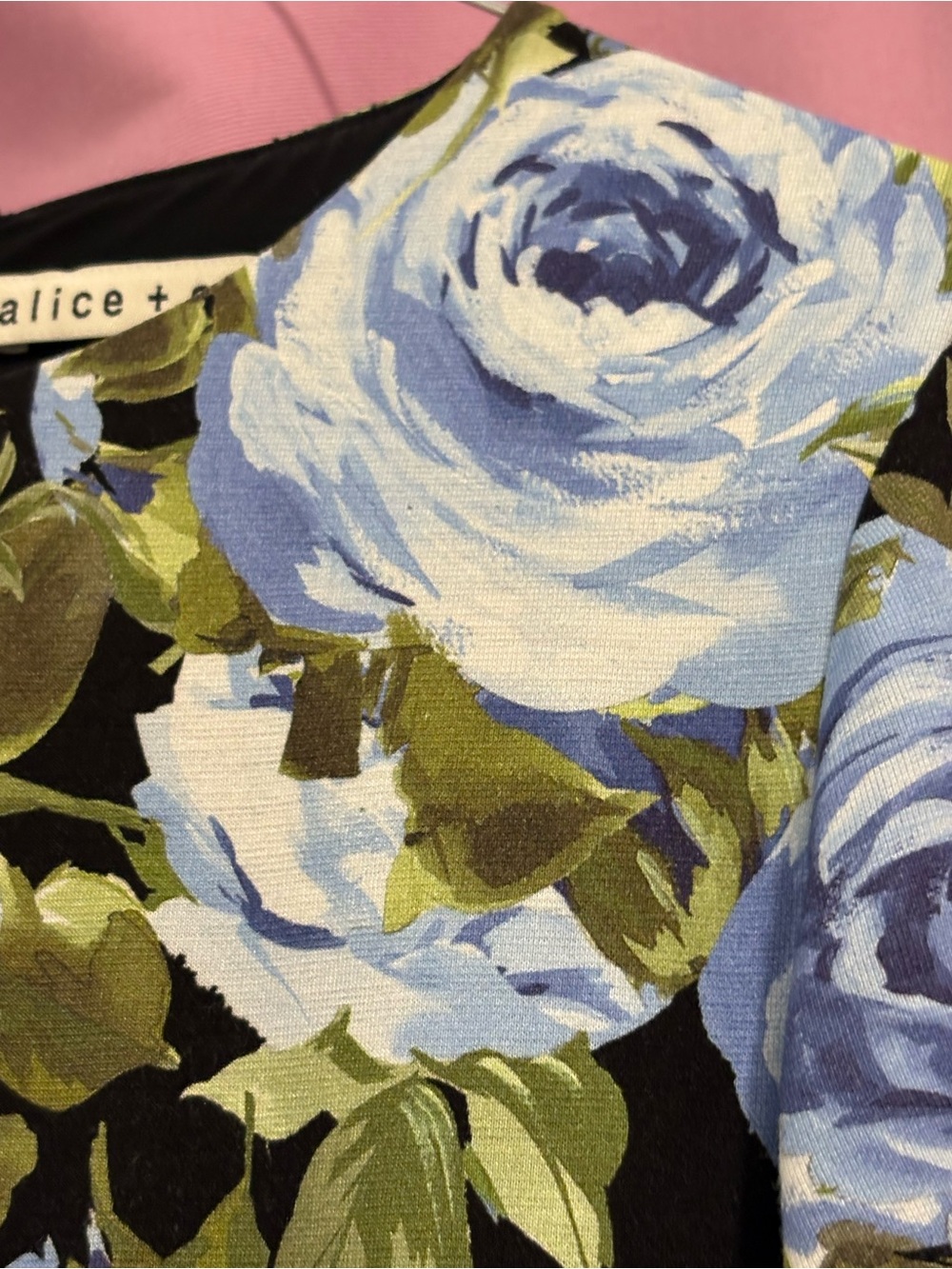 Alice + Olivia Black Floral Midi Dress with Blue and Green Blooms - Picture 2 of 4